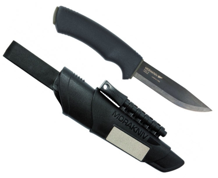 11742 Mora Bushcraft Survival kés, fekete, élezővel + szikravetővel